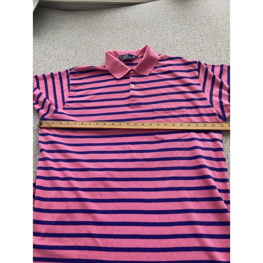 Vintage Polo Ralph Lauren The Big Shirt Size Large Pink Navy Blue Stripe Pony